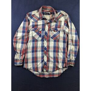 Vintage Wrangler XL Pearl Snap Made in USA 16 1/2x34 Regular Fit X-Long Tails